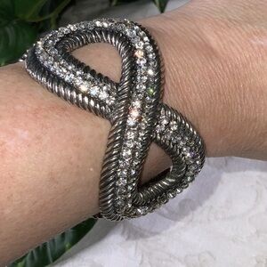 Infinity Heavy Spring Action Stainless Steel & Rhinestones Bracelet
